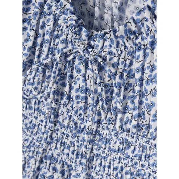 Doen Ischia Shirred Floral Cotton-voile Midi Dress - XXS - Navy